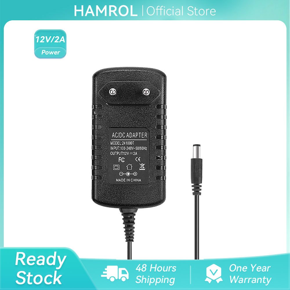 อะแดปเตอร์แปลง Hamrol AC100-240V to DC 12V 2A สําหรับกล้องรักษาความปลอดภัย US Plug