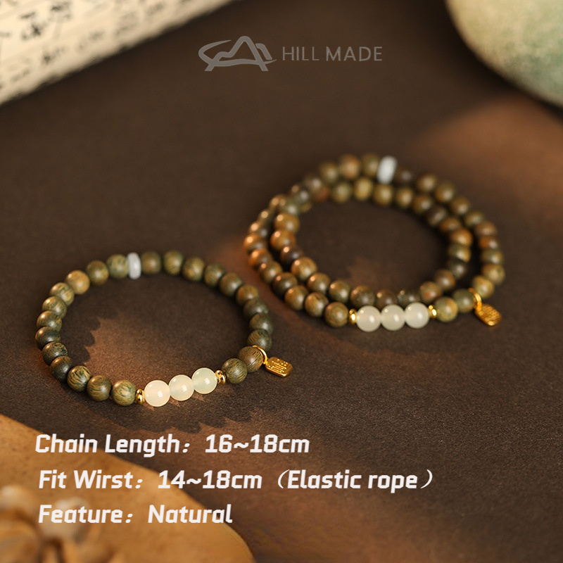 สร้อยข้อมือไม้จันทน์สีเขียวธรรมชาติสําหรับผู้ชายและผู้หญิง/niche Cultural Relics ใหม่สไตล์จีนของขวัญและอุปกรณ์เสริม HMB115