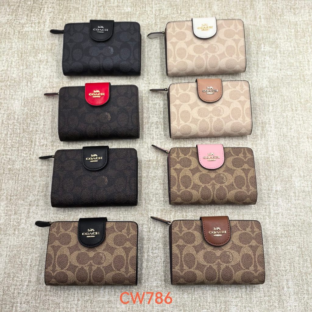 Cw786 Medium Corner Zip Wallet Leather Women Fold Over Short Card Coin Purse Dompet Wanita 786