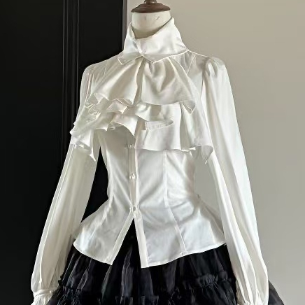 ญี่ปุ่นย้อนยุคออกแบบโลลิต้าด้านบนเสื้อแขนยาวสไตล์โกธิคแขนยาวนัวเนียขอบ