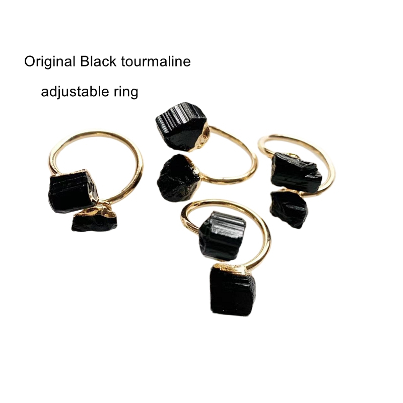Original Black Tourmaline Stone แหวนปรับทัวร์มาลีนแท้ 18 มม.ขนาดเปิดแหวนเครื่องประดับนิ้ว 1 ชิ้น