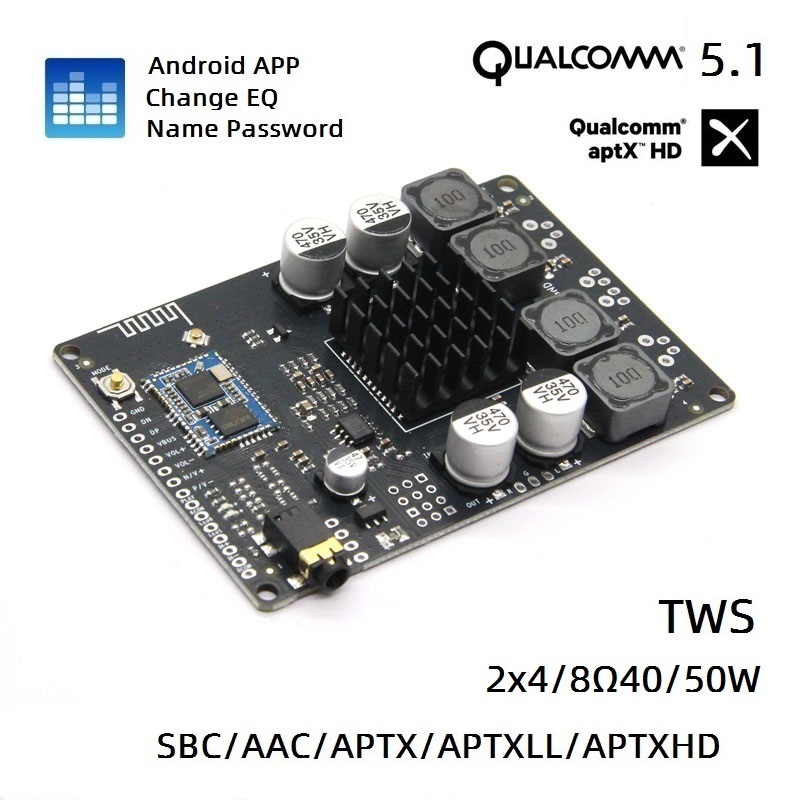 App เปลี่ยนชื่อรหัสผ่าน EQ Bluetooth 5.1 Qualcomm QCC3034 พร้อมกล่องคู่ AUX APTXHD เครื่องขยายเสียง 
