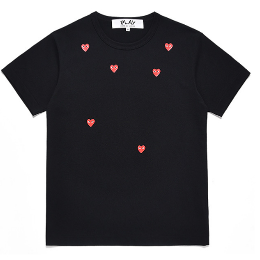 CDG Play Comme Des Garconสไตล์ใหม่เล่นหัวใจสีแดงผู้ชายผู้หญิงผ้าฝ้ายแท้คอกลมแขนสั้นเสื้อยืด 0215