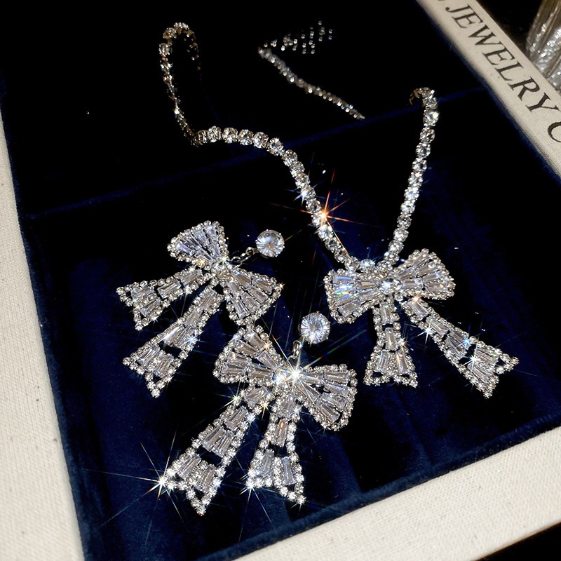 [Jewbeauty]เข็มเงินชุดโบว์เพชรสี่เหลี่ยมคางหมูเพทายสร้อยคอต่างหูชุดแสงหรูหราความรู้สึกสูงแฟชั่นออกแบบเครื่องประดับขายส่ง - รูปที่ 6