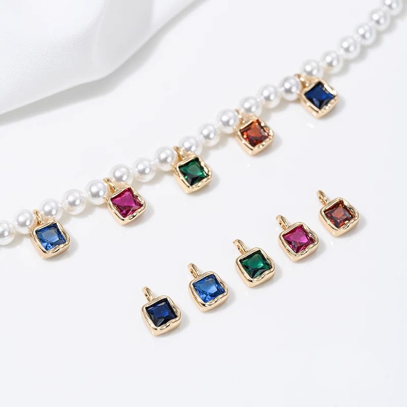 2 ชิ้น 5 piece14K Gold Plated Lava Square สี Zirconia Charm จี้สําหรับ DIY สร้อยข้อมือสร้อยคอต่างหูอุปกรณ์เสริมจี้ขนาดเล็ก