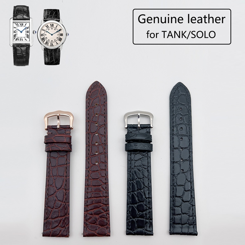 Cartier Special Strap Replacement Tank solo Italian สายหนังแท้ Cowhide Pressed หนังจระเข้ Grain cart