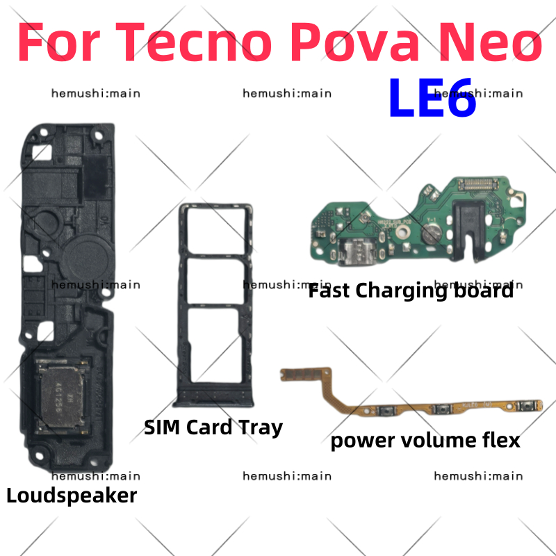 สําหรับ Tecno Pova Neo LE6 LE6H ปริมาณ Flex ปุ่มสวิทช์ USB Charger ชาร์จพอร์ตริบบิ้นสาย Flex Fast ชาร์จบอร์ดลําโพงซิมการ์ดถาด
