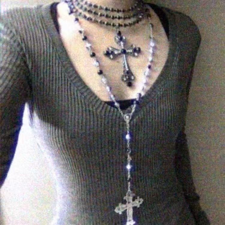 Gothic Punk Style y2k Cross Necklace Asian Culture lolita Niche Clavicle Multi-Layer Necklace