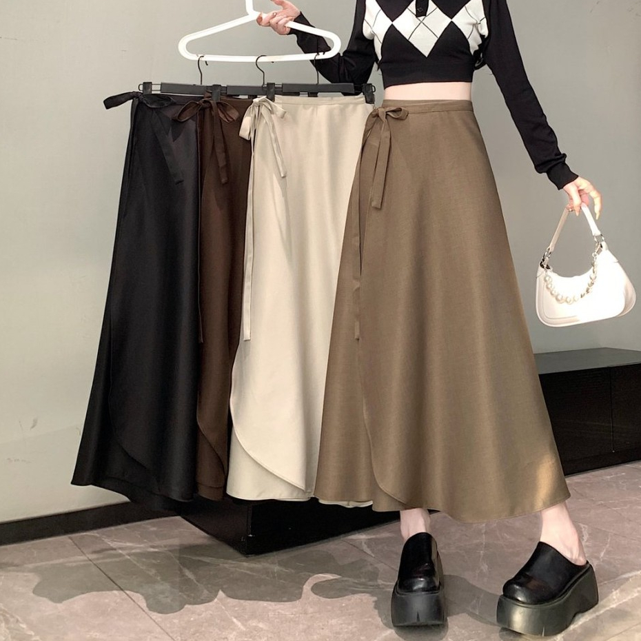 Hermarou S-5XL กระโปรงยาวผู้หญิง A-Line เอวสูงกางเกงออกแบบไม่สม่ำเสมอผ้าบาง