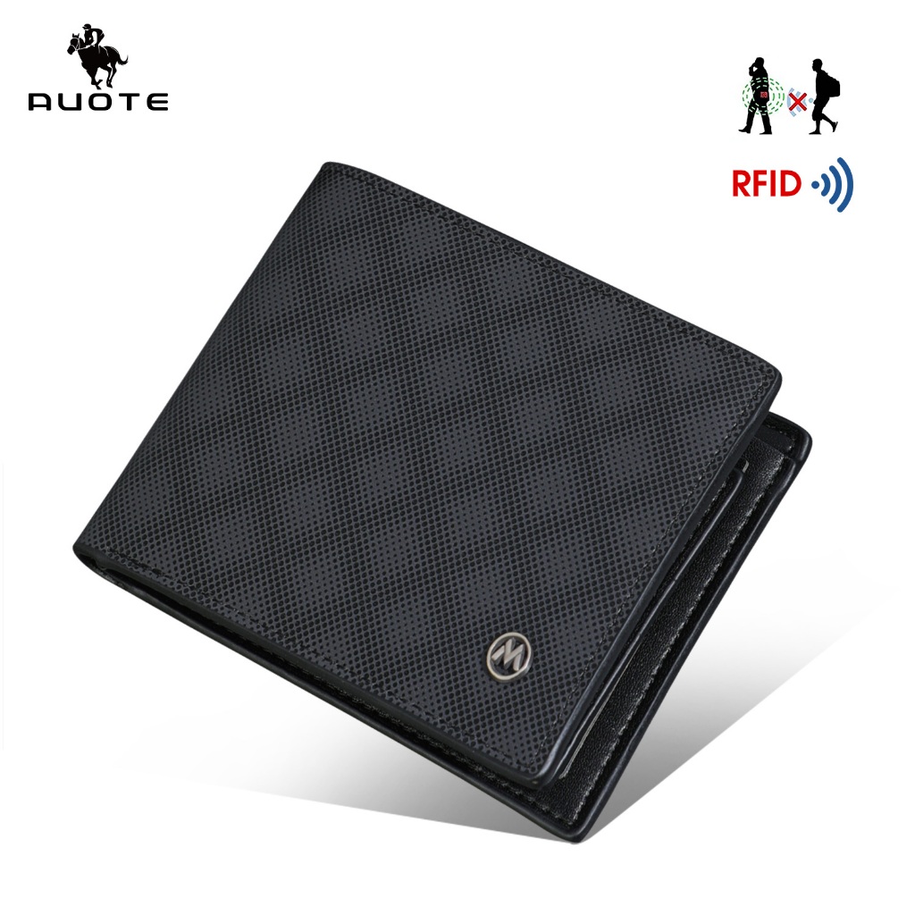 AUOTE ผู้ชายกระเป๋าสตางค์สั้น RFID Block กระเป๋าสตางค์ลายสก๊อต Retro กระเป๋าสตางค์สั้นกระเป๋าสตางค์เหรียญกระเป๋าสตางค์ PU นุ่ม