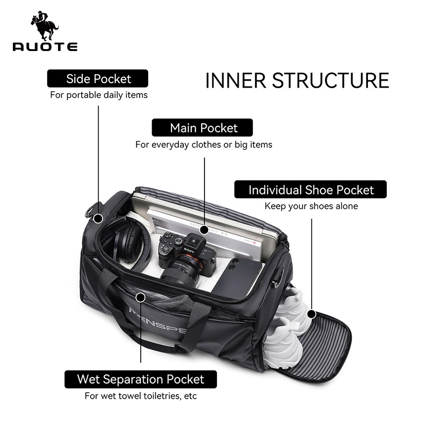 AUOTE กระเป๋าเดินทางกระเป๋าแฟชั่นกระเป๋าฟิตเนสแยกแห้งและเปียกกีฬากลางแจ้งยิม - รูปที่ 3
