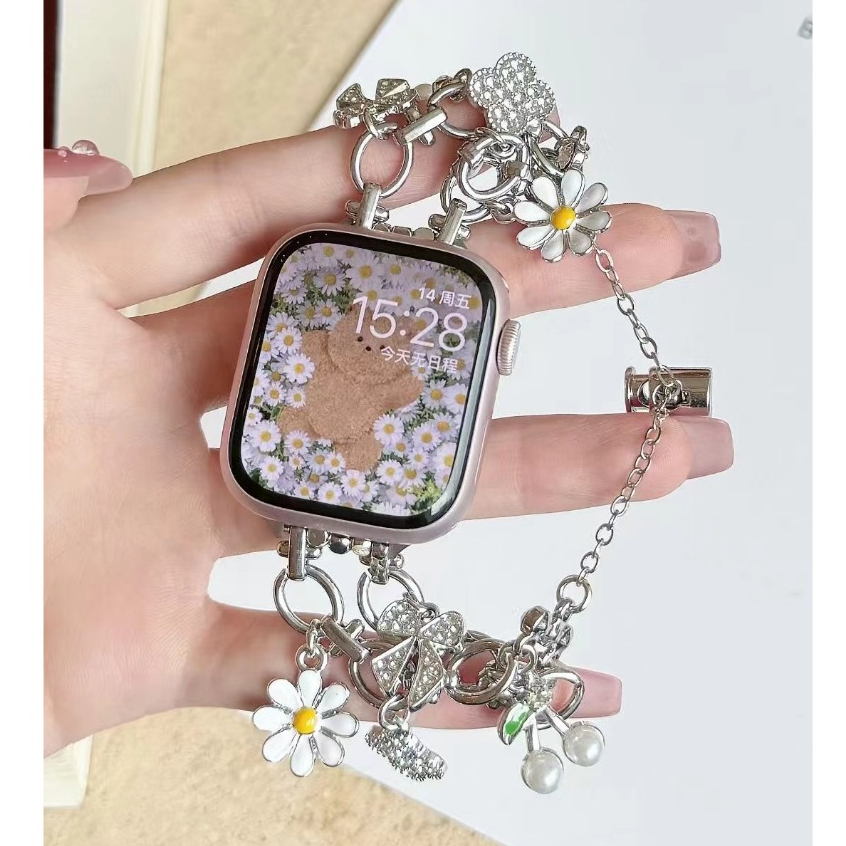 จี้ดอกทานตะวันโซ่สายนาฬิกาข้อมือสําหรับฉันสายนาฬิกาชุด11 10 9 8 7 6 5 4 3 2 1,กับ,กับ2,อัลตร้า,อัลตร้า2สายขนาด41มิลลิเมตร45มิลลิเมตร38มิลลิเมตร40มิลลิเมตร42มิลลิเมตร44มิลลิเมตร49มิลลิเมตร ฉัน สายนาฬิกา สาย i watch Strap