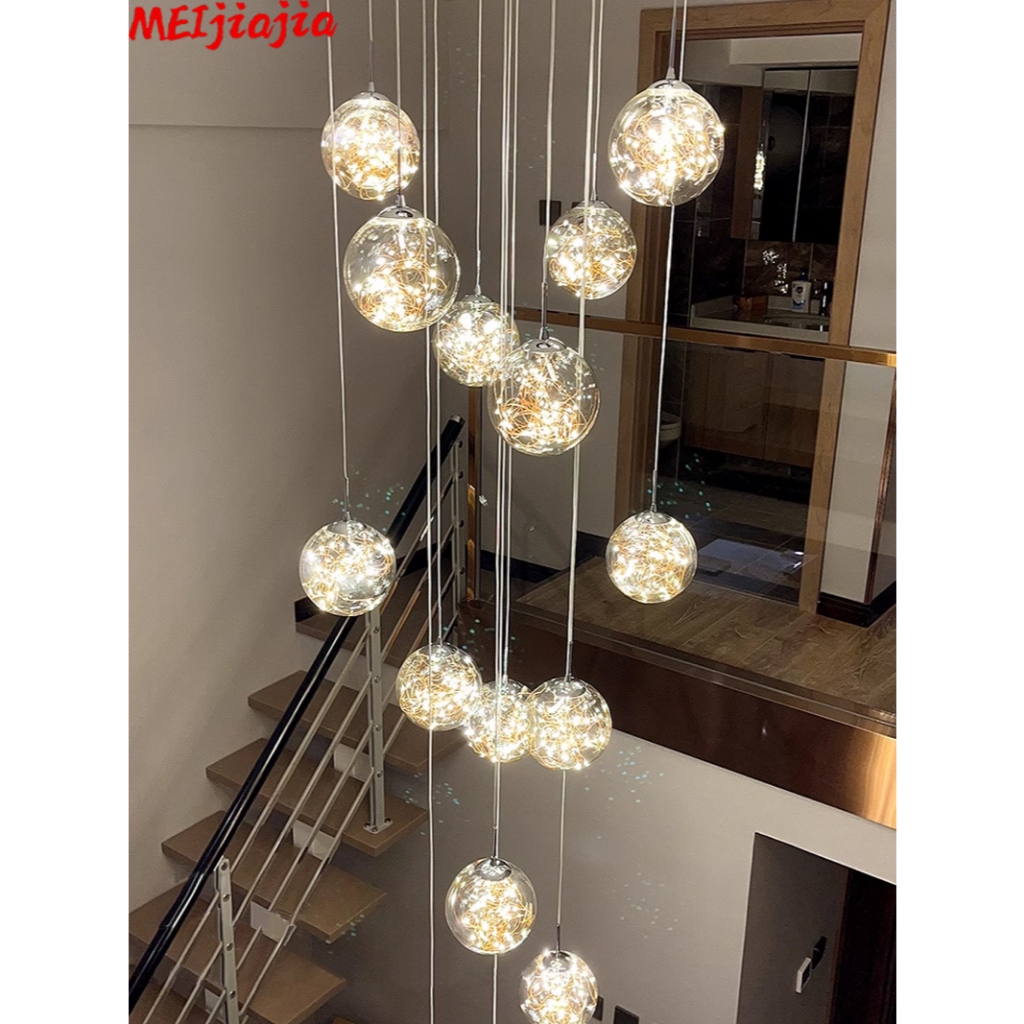 บันไดยาวโคมไฟระย้าห้องรับประทานอาหารจี้โคมไฟห้องนั่งเล่นห้องนอนโคมไฟเพดานตก แต่งในร่ม - รูปที่ 7