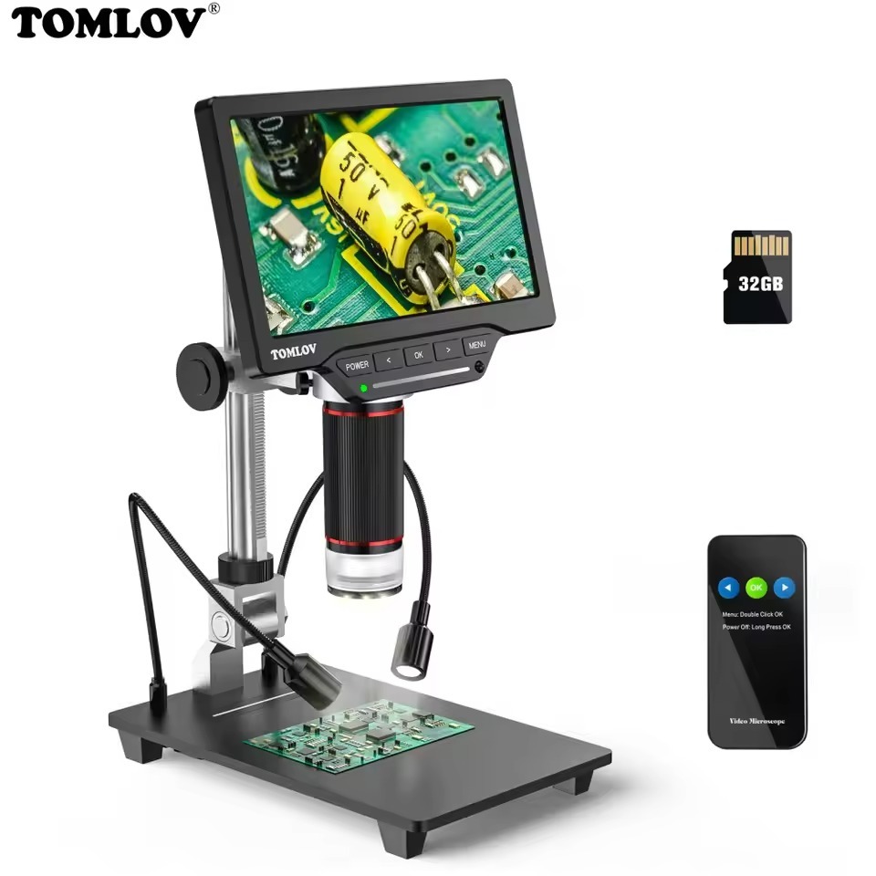 TOMLOV DM201 Pro กล้องจุลทรรศน์ HDMI ดิจิตอลความละเอียดสูงอุตสาหกรรมตรวจสอบโทรศัพท์มือถือขยาย 32GB ก
