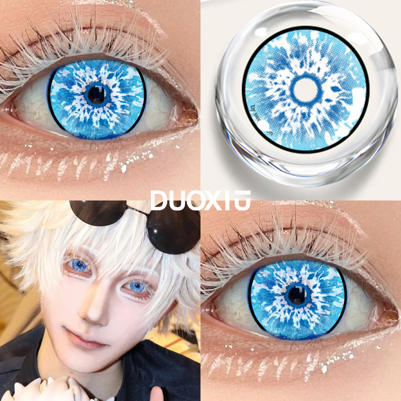 Duoxiu 2pcs คอสเพลย์คอนแทคเลนส์เกรด Satoru Gojo Blue Ice Eye Jujutsu Kaisen 14.5 มม.คอสเพลย์สมจริงฮาโลวีน Eye แต่งหน้ารายเดือนใช้