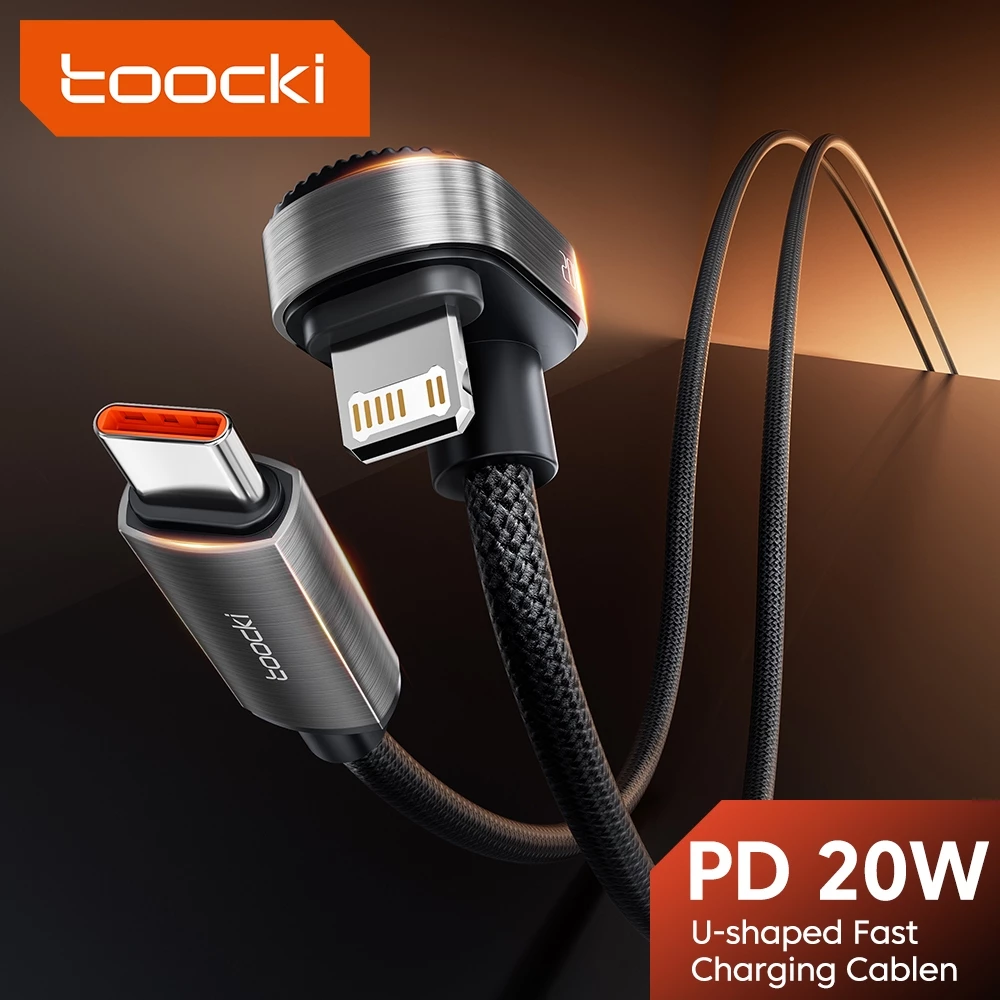 Toocki PD 20W U-Shaped 180 องศาข้อศอกประเภท C ถึง lOS สายเกมมือถือ USB C ถึง lOS สายชาร์จเร็ว