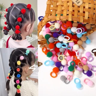 10ชิ้นเด็กวงผมยืดหยุ่นตุ๊กตาบอลยางรัดสําหรับเด็กสาวหวาน ยางรัดผม ผมผูกคลิปอุปกรณ์เด็ก