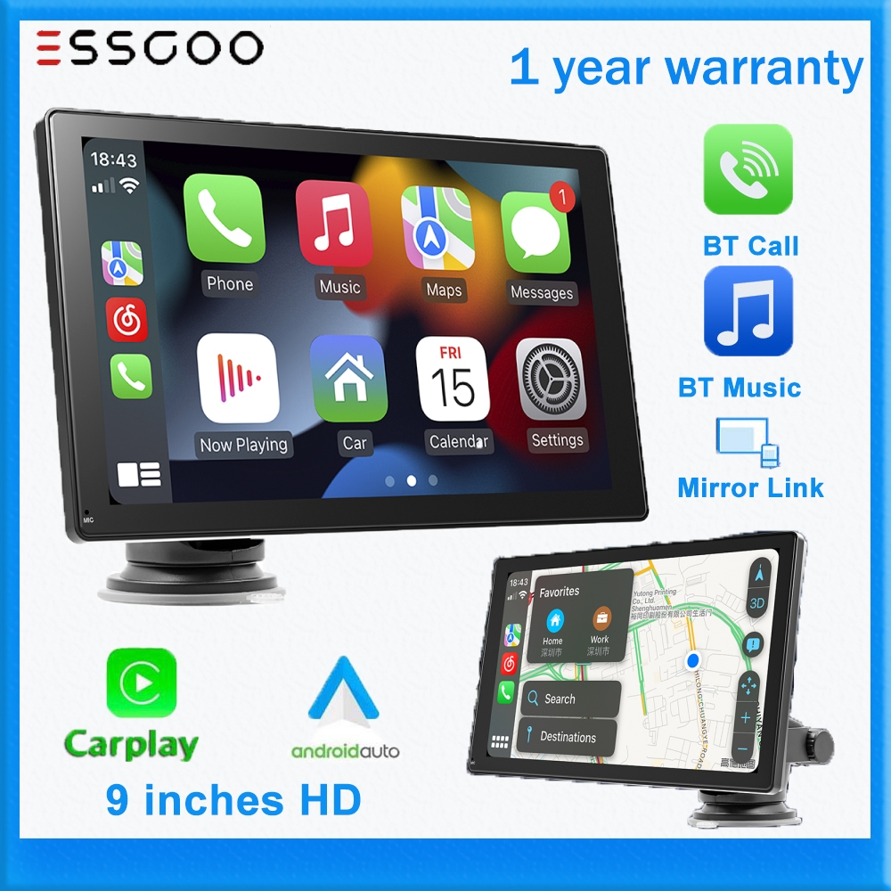 Essgoo 9 นิ้ว HD (IPS) Android CarPlay เครื่องเล่นมัลติมีเดีย MP5 แบบพกพา Android AUTO/Apple CarPlay หน้าจอ Mirroring รองรับ TF Card – โปรปัง
