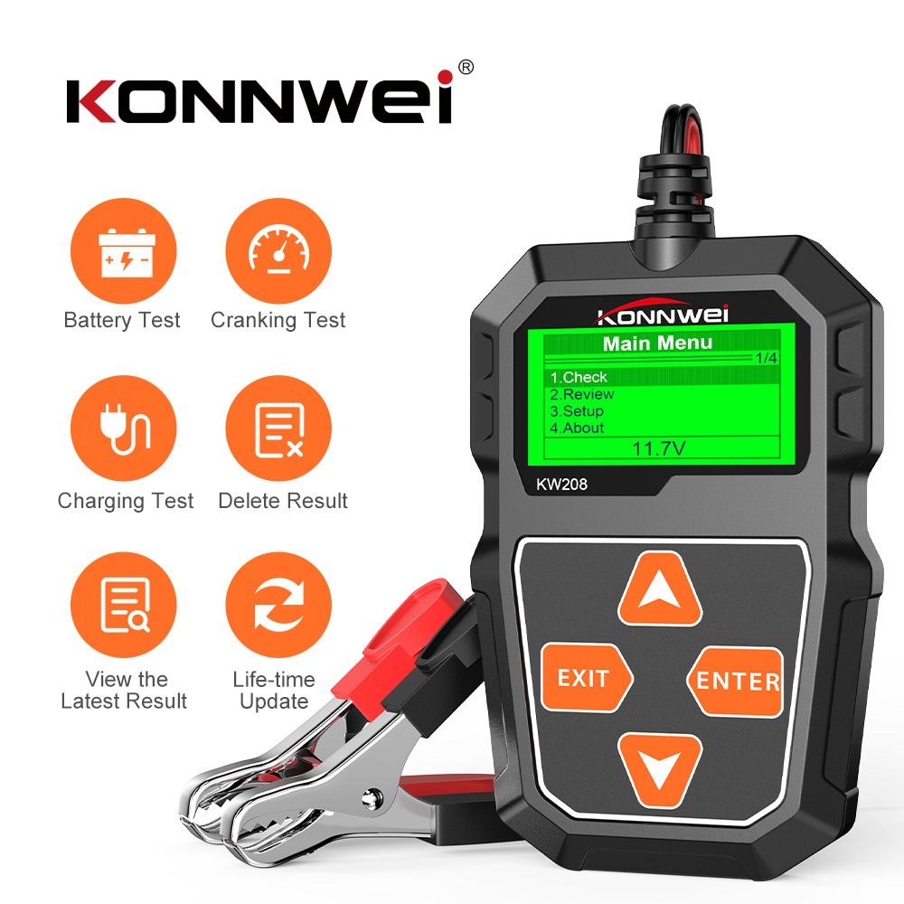 ล้างสต็อก Konnwei KW208 12V เครื่องทดสอบแบตเตอรี่  เครื่องวิเคราะห์แบตเตอรี่วัดค่าCCA 100-2000 CCA
