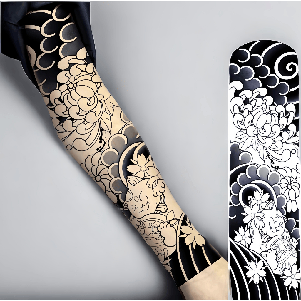 สติ๊กเกอร์สัก ดอกไม ้ แขน Cherry Blossom Tattoo สติกเกอร ์ สมุนไพรกึ ่ งถาวรเต ็ มแขนกันน ้ ํา