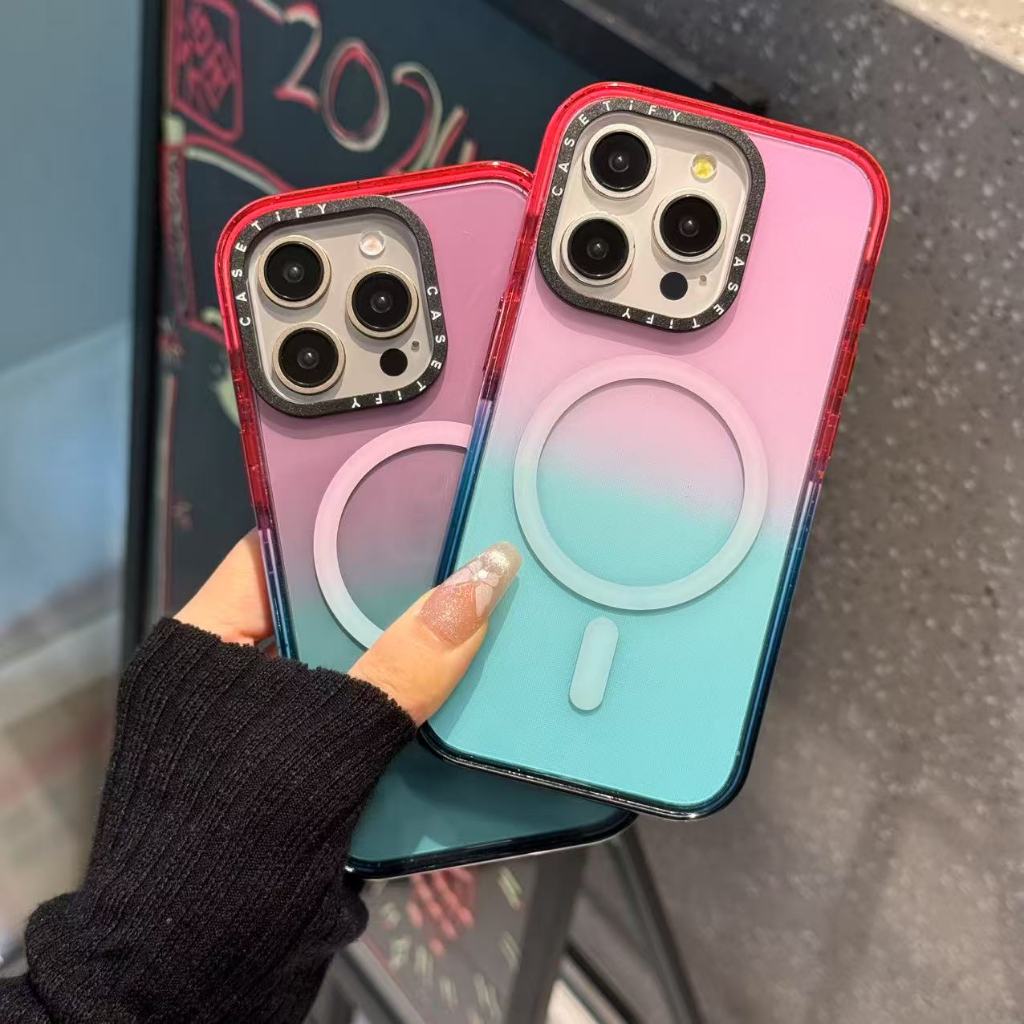 Ct Anti-impact Cotton Candy ใหม่อะคริลิคฝาครอบแม่เหล็กสําหรับ iphone12 13 14 15 16 plus promax เคสป้องกัน