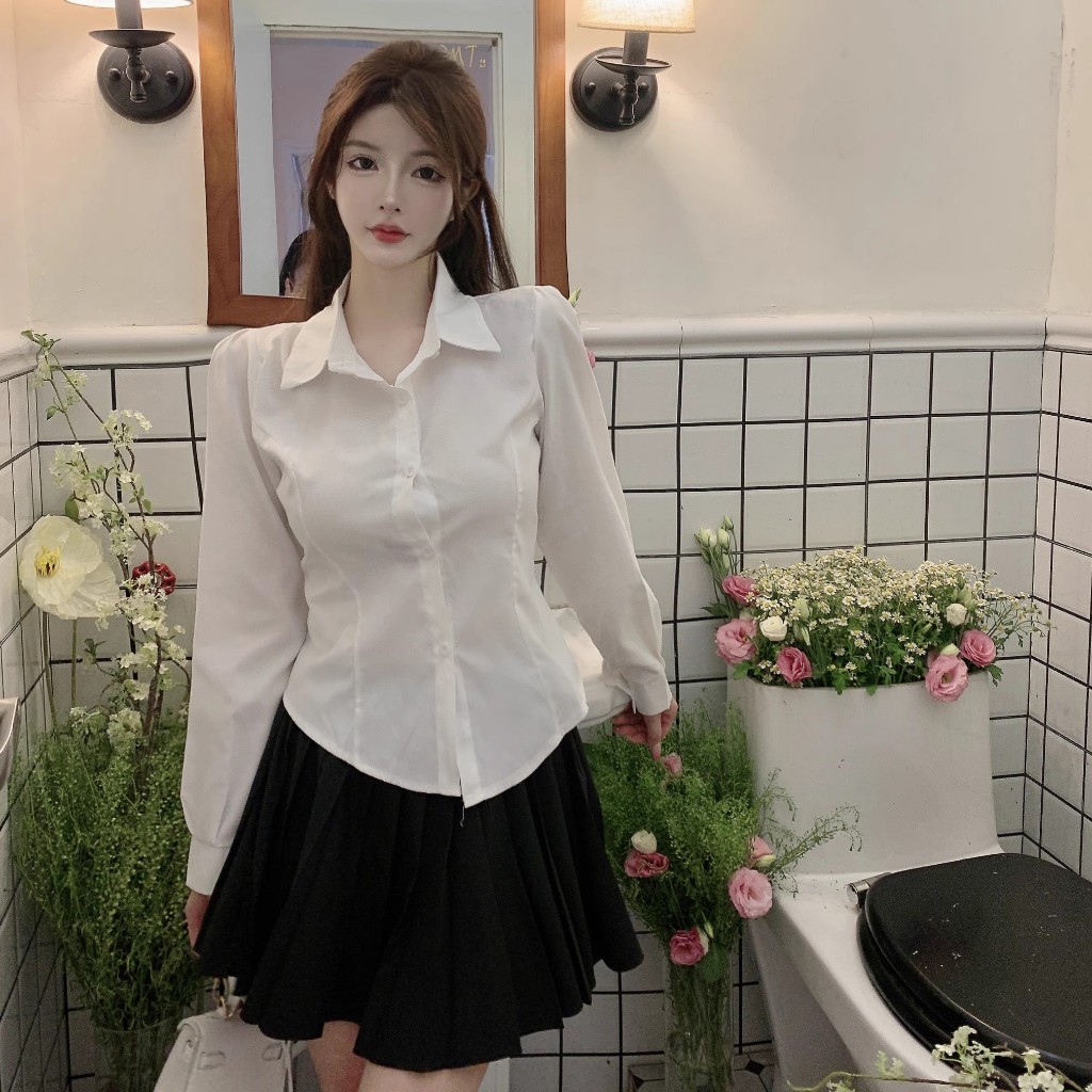 Hermarou ผู้หญิงแขนยาวแฟชั่นเสื้อเชิ้ตสีขาวเสื้อผ้าทํางานเสื้อกระชับเอวออกแบบ เสื้อใส่ออกงาน - รูปที่ 4