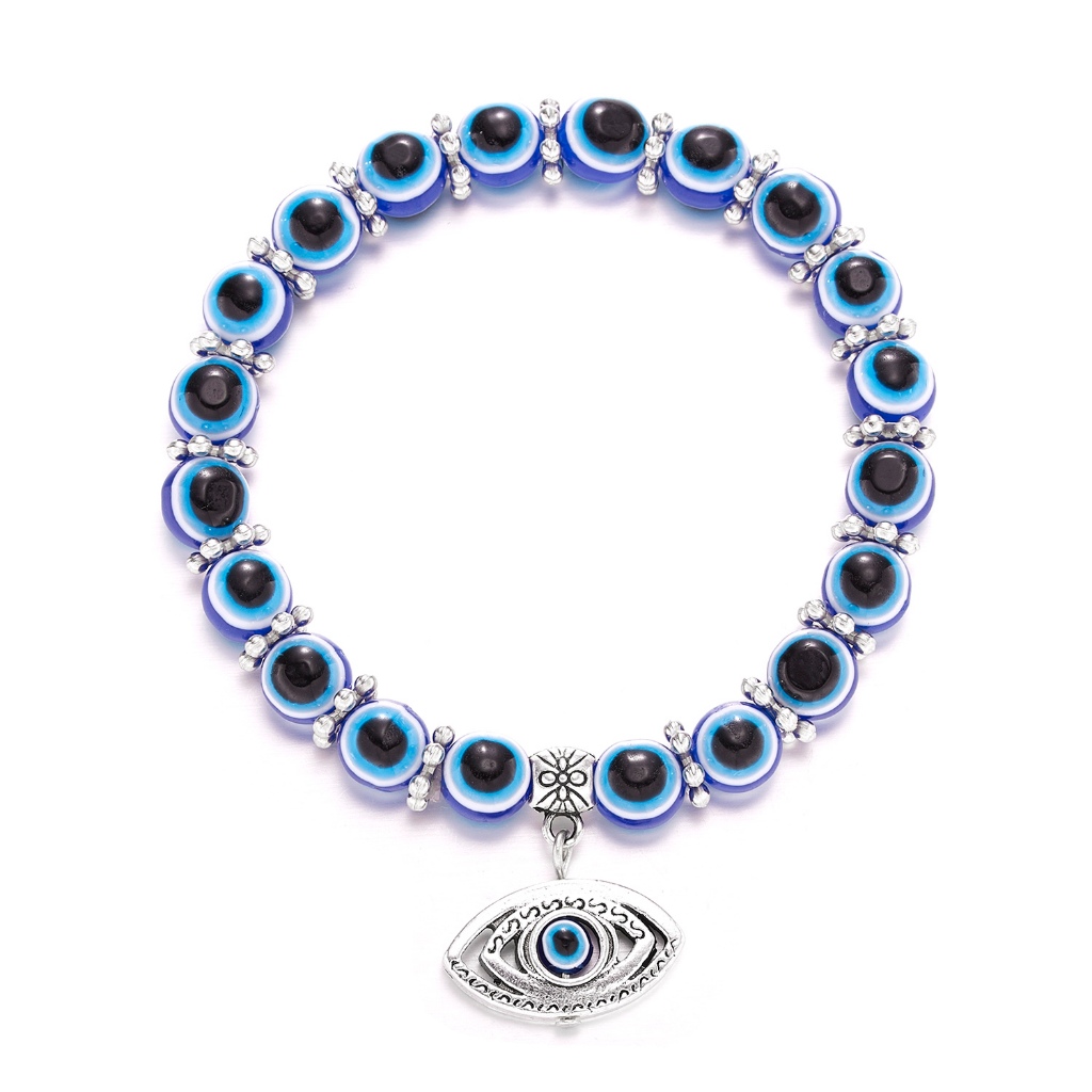 8 มม.ลูกปัดแฟชั่น Retro Blue Evil Eye สร้อยข้อมือลูกปัดสีสัน Guard และ Luck Blessed สร้อยข้อมือสําหรับผู้ชายและผู้หญิง Vintage เครื่องประดับของขวัญโอปอล Tiger Eye หินภูเขาไฟ