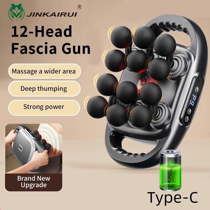 Jinkairui ปืนนวด Fascia 12 หัว นวดสั่นสะเทือนความถี่สูง Multi-function เครื่องนวดเพื่อสุขภาพ เหมาะเป็นของขวัญ