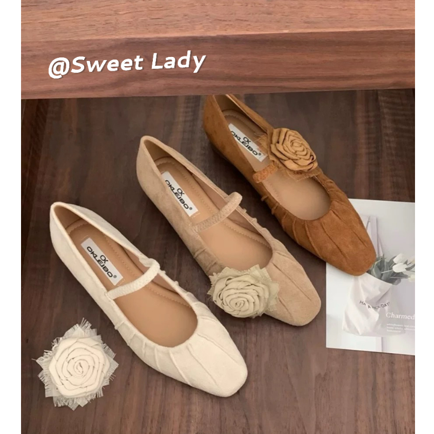 【Sunday Diary】รองเท้าแมรี่เจน Mary Jane ส้นหนา ลายดอกไม้ สไตล์ฝรั่งเศส แฟชั่นแฟรี่ สําหรับผู้หญิง