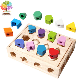 Treeyear Montessori ลูกปัดการศึกษาของเด็กห้าชุดของคอลัมน์สีความรู้สึกสว่างรูปร่างเด็กเด็กที่ตรงกับความรู้การศึกษาในช่วงต้นบล็อกไม้