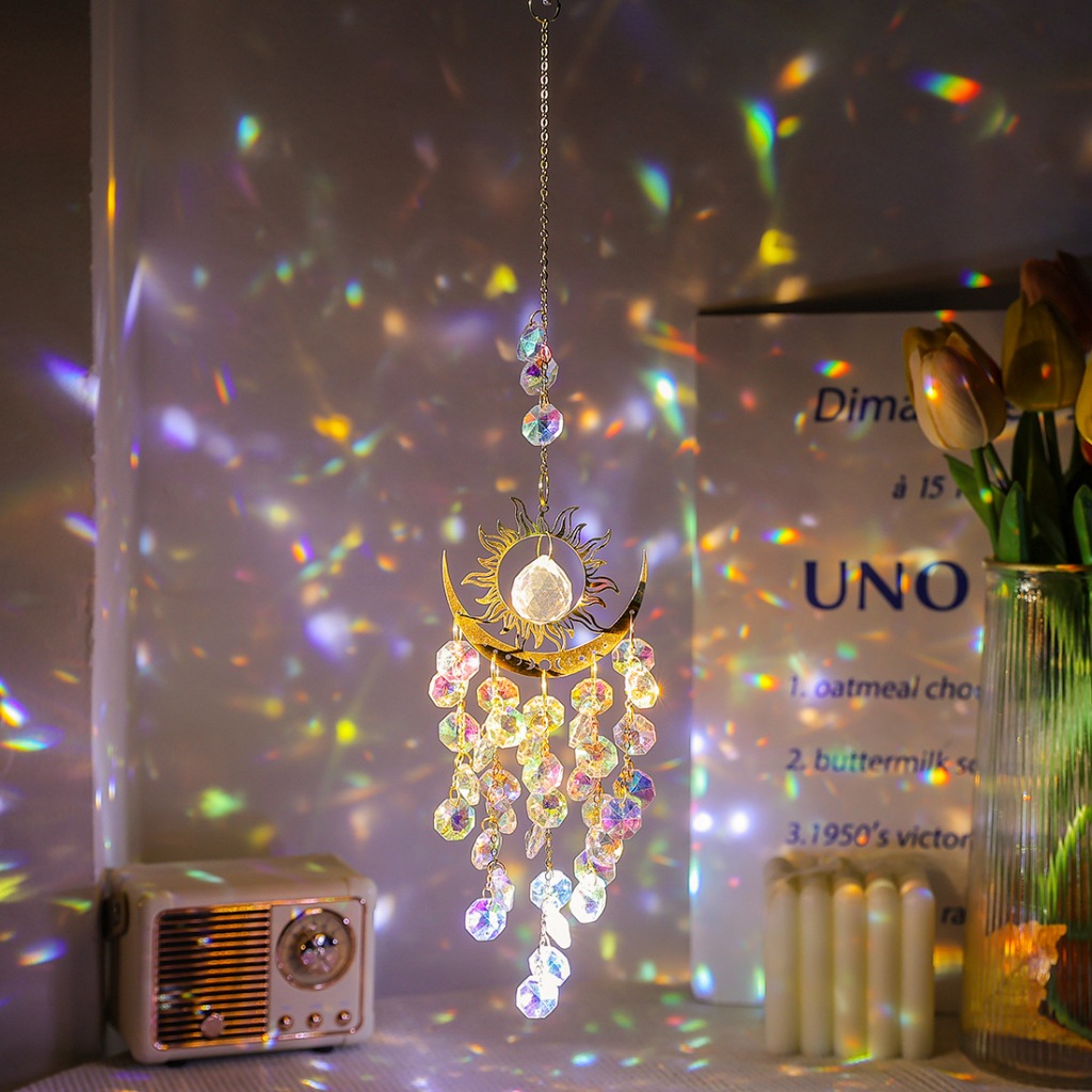 Dream Catcher คริสตัลเปลวไฟ Moon Garden Light Collection เครื่องประดับ Devils Eye Sun Moon Sun Catcher กระดิ่งลม