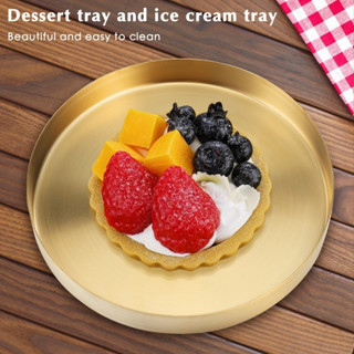 【จัดส่งท้องถิ่น】ถาดสเตนเลส ทรงกลม ประหยัดพื้นที่ สีทอง สําหร…