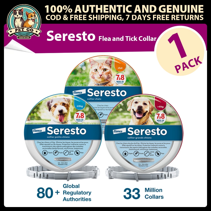 Elanco Seresto Vet-Recommended Flea & Tick Treatment Collar สําหรับสุนัขและแมวรุ่น FR ใหม่