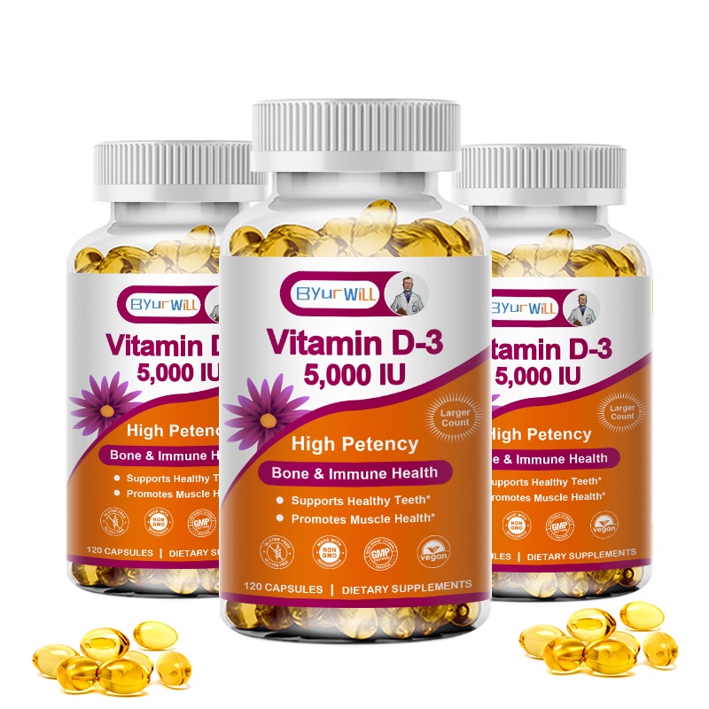 วิตามินรายวัน D3 5000iu (125 mcg) พร้อมฟังก์ชั่นกล้ามเนื้อเพื่อสุขภาพ และรองรับภูมิคุ้มกัน ปราศจากกลูเตน