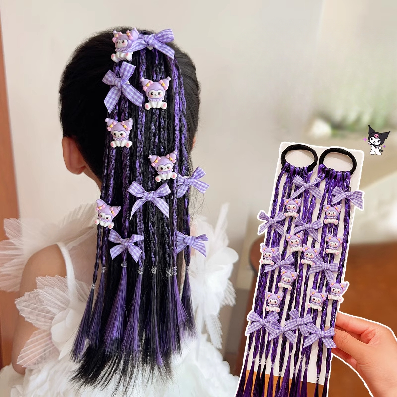 เด็ก Kuromi วิกผม Braids Sweet Cool Brigade มวย Braids หางม้าสูง Twist Braids