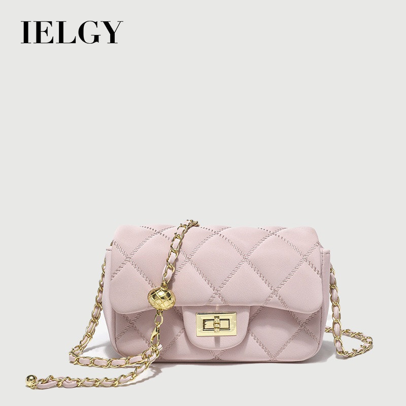 IELGY สีชมพูลูกเล็กโกลเด้นบอลเพชรโซ่กระเป๋าอินเทรนด์ไหล่ข้างเดียวพร็อพกระเป๋าแนวทแยง