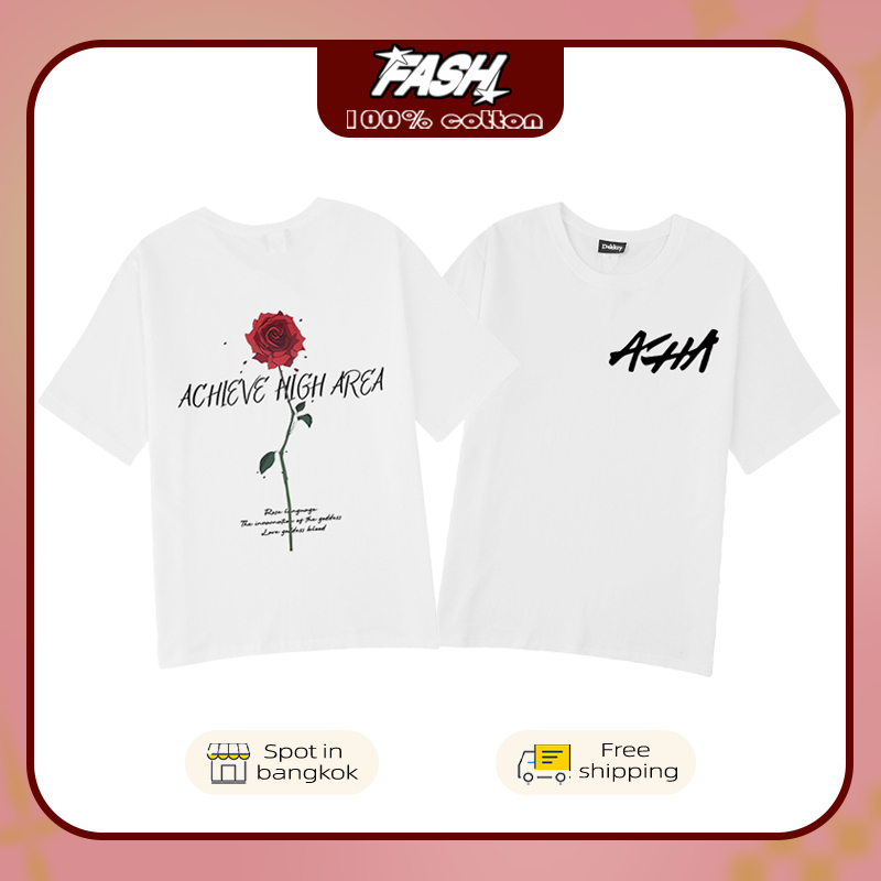 ใหม่! เสื้อยืดแขนสั้น ลายพิมพ์ดอกกุหลาบ ผ้าคอตตอน ผ้าคอตตอน สำหรับฤดูร้อน สไตล์เรียบง่าย YG888