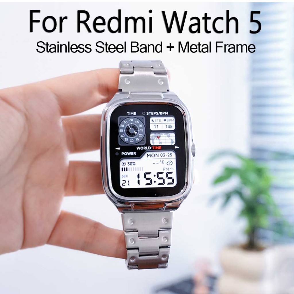 สายสแตนเลสพร้อมเคสโลหะสําหรับ Redmi Watch 5/4 Watchband โลหะเต็มรูปแบบ Casio G-SHOCK สไตล์กรอบโลหะป้องกัน + สายรัดสําหรับ Xiaomi Band 8 Pro เปลี่ยนอุปกรณ์เสริม – โปรปัง