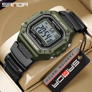 SANDA 2156 อิเล็กทรอนิกส์นาฬิกาสี่เหลี่ยมชายนักเรียนกันน้ําม…