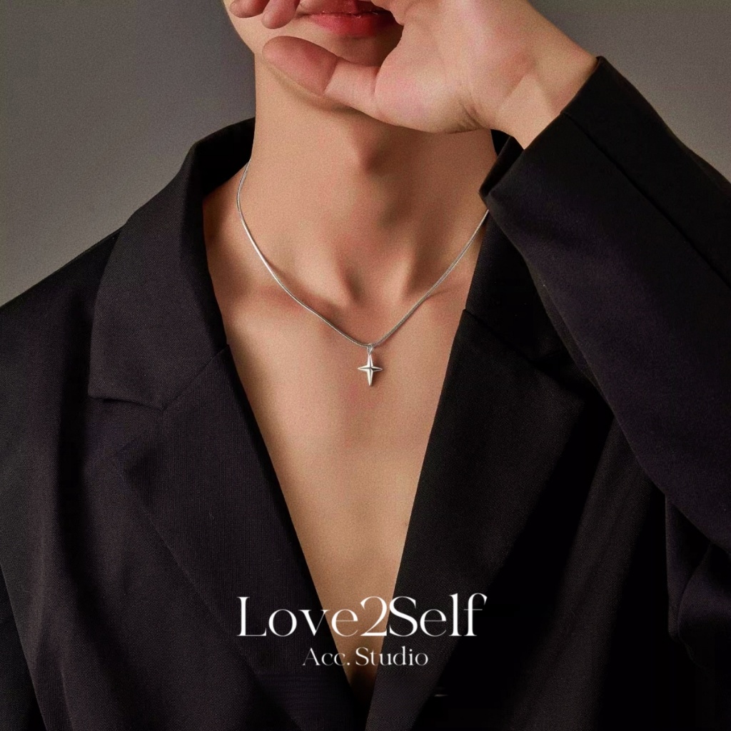 Love2Self X044 Minimalist สแตนเลสเงิน Cross Star จี้สร้อยคอ Unisex Non Tarnished