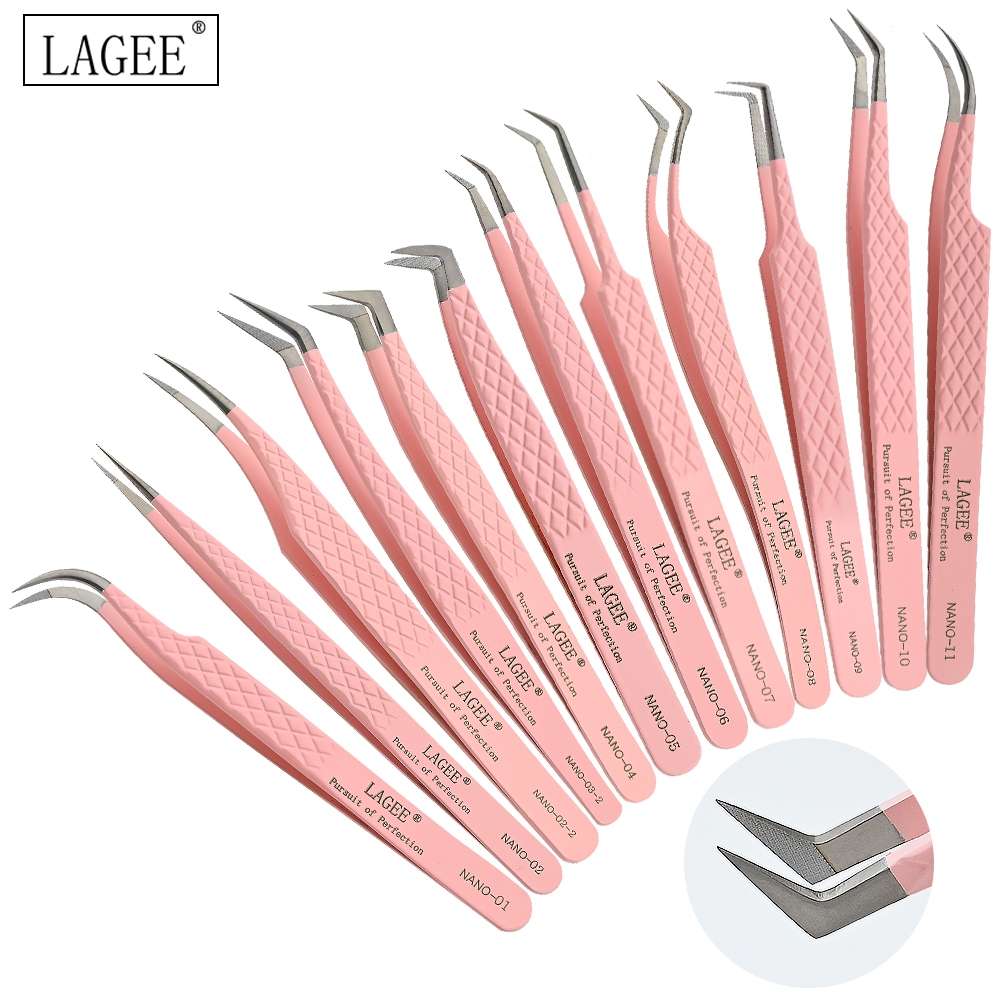 LAGEE Fiber Tip Eyelash Extension Tweezer Volume Isolation แหนบขนตาที่แม่นยําเทคโนโลยีนาโนคิ้วจาก Nagaraku แต่งหน้า