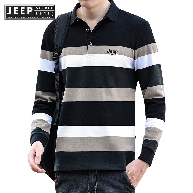 Jeep SPIRIT 1941 ESTD ฤดูใบไม้ร่วงใหม่ผู้ชายแขนยาวแฟชั่นอินเทรนด์ธุรกิจเสื้อโปโล