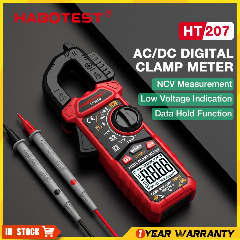 Habotest HT207 AC DC Digital Clamp Meter มัลติมิเตอร์ Pinza Amperimetrya True RMSTrue RMS NCV แรงดันไฟฟ้า Inrush Current Tester