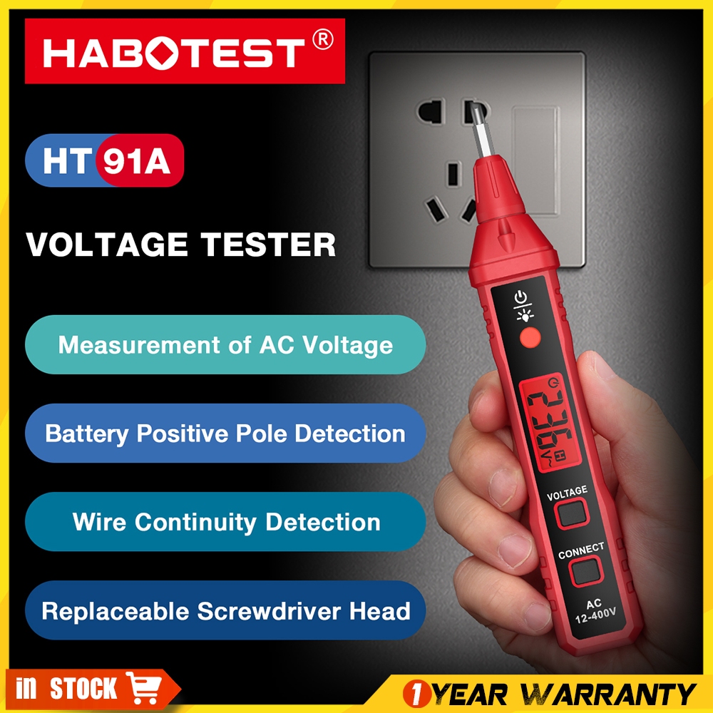 Habotest HT91A สมาร์ทปากกาประเภท AC เครื่องตรวจจับแรงดันไฟฟ้า NCV 12 ~ 400V เครื่องทดสอบแรงดันไฟฟ้าส