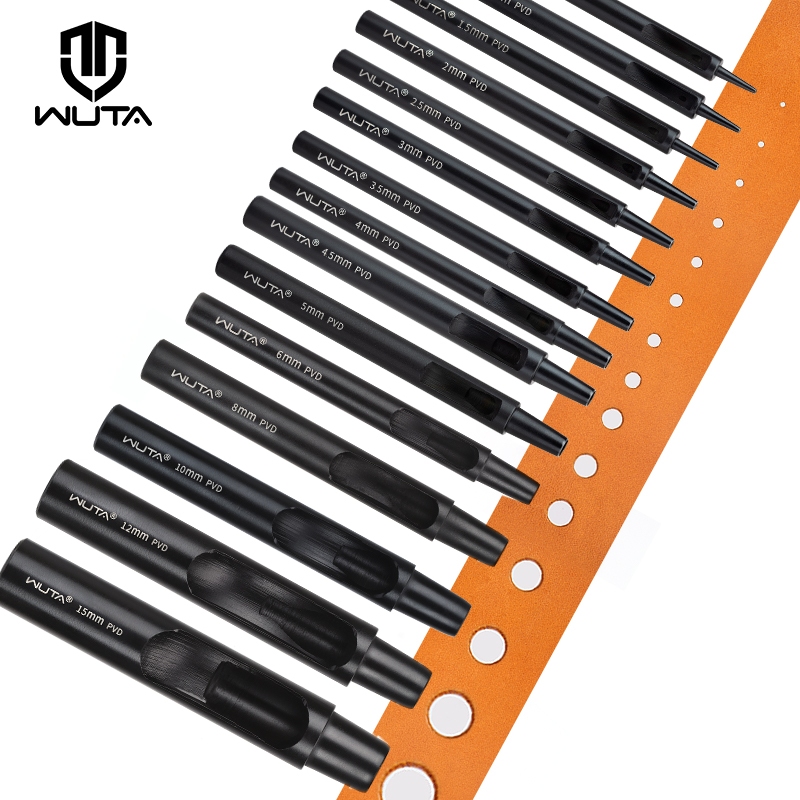 WUTA ที่เจาะหนัง หมัดกลม เครื่องมือเจาะป้องกันสนิมไทเทเนียมสีดำ เหมาะสำหรับเจาะสายหนัง เครื่องมืองานฝีมือ DIY Leather Hollow Puncher