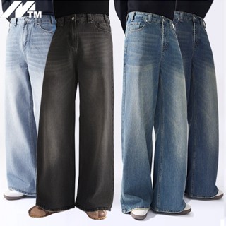 M.T.M แฟชั่นกางเกงยีนส์ผู้ชาย ขากระบอกใหญ่ สีฟ้าย้อนยุค สีฟ้…
