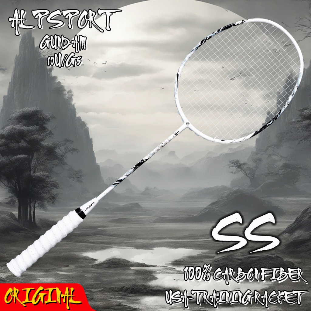 Alpsport ใหม่ SS 100% คาร์บอนไฟเบอร์ Professional ไม้แบดมินตัน Original Stringing Design Strings และ Grip ติดตั้งเหมาะสําหรับเริ่มต้น Offensive ประเภทสีขาว Reket ALP ไม้ ALP