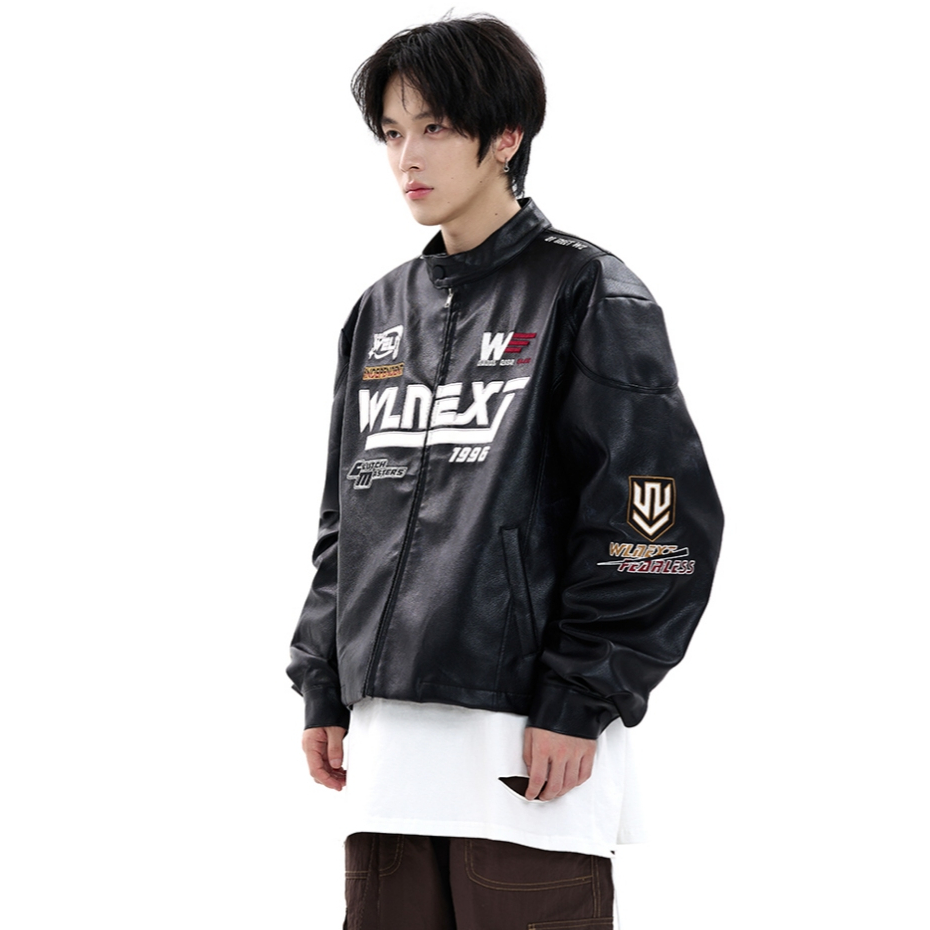 SUIKONE ซุยโคเนะ อเมริกันย้อนยุคแจ็คเก็ตแข่งฤดูใบไม้ผลิเต็มเย็บปักถักร้อยผู้ชายและผู้หญิง ปู่ หนังยืนปกแจ็คเก็ต — صورة 6