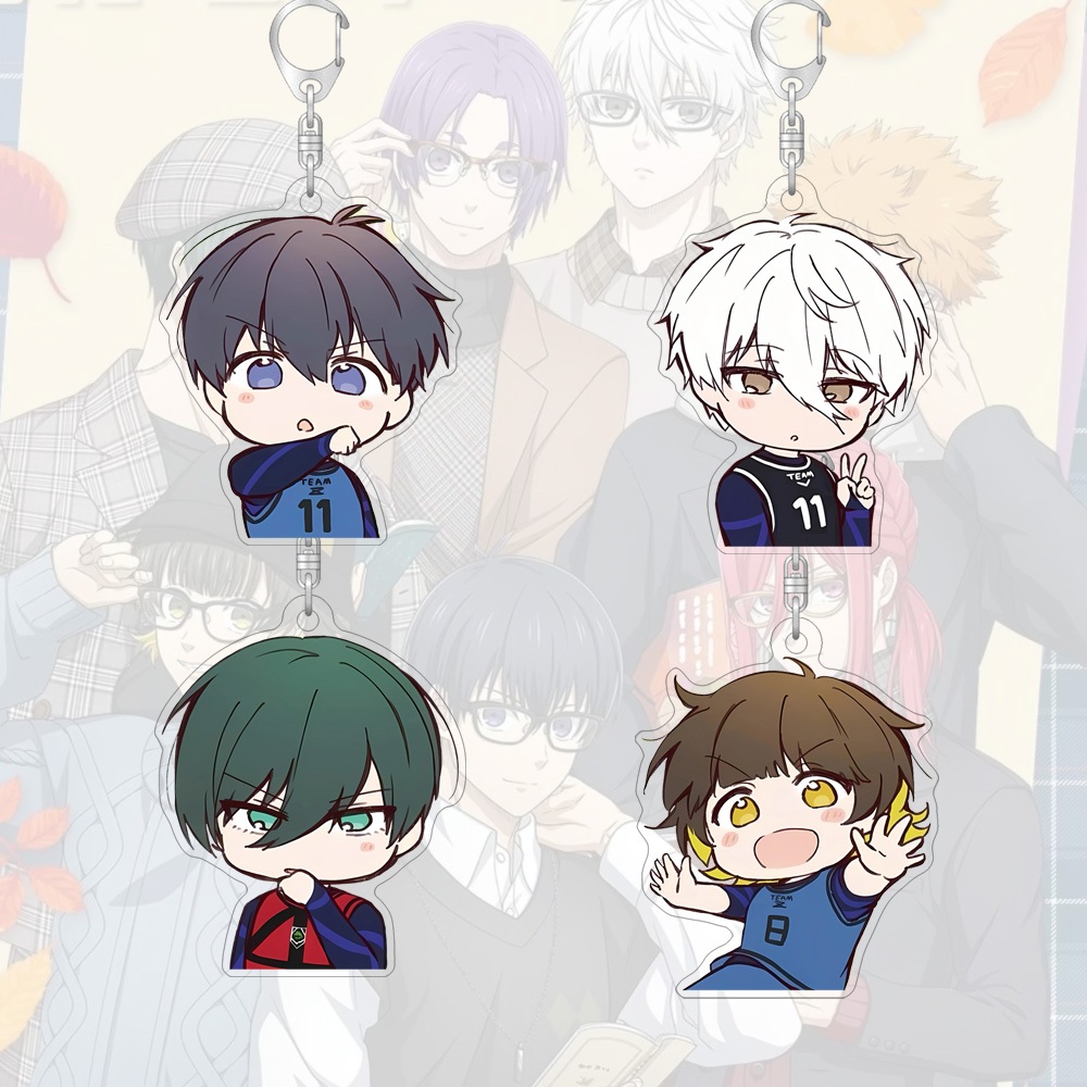 พวงกุญแจอะคริลิคสีฟ้าล็อคการ์ตูนน่ารักกระเป๋าตกแต่งของขวัญการ์ตูนน่ารักแหวนกุญแจ