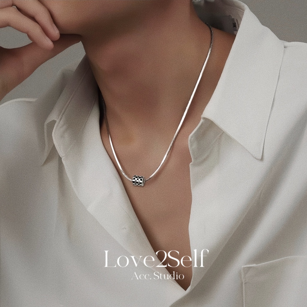 Love2Self X016 แฟชั่น HipHop เงิน Checkerboard สร้อยคอสําหรับชาย Non Tarnish สแตนเลสสตีล